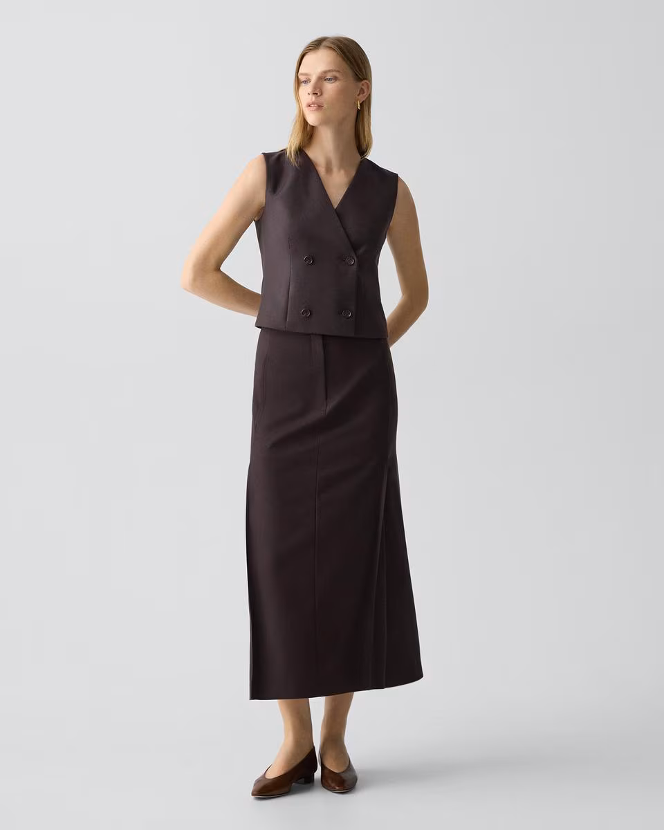 Pleated Maxi Skirt in Wool-Blend Flannel