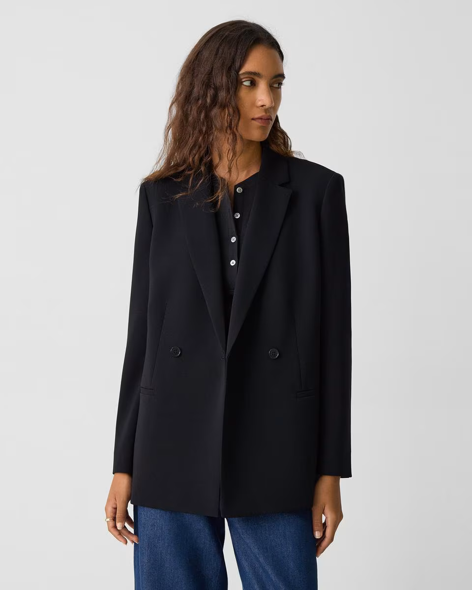 Relaxed Double-Breasted Blazer in Admiral Crepe