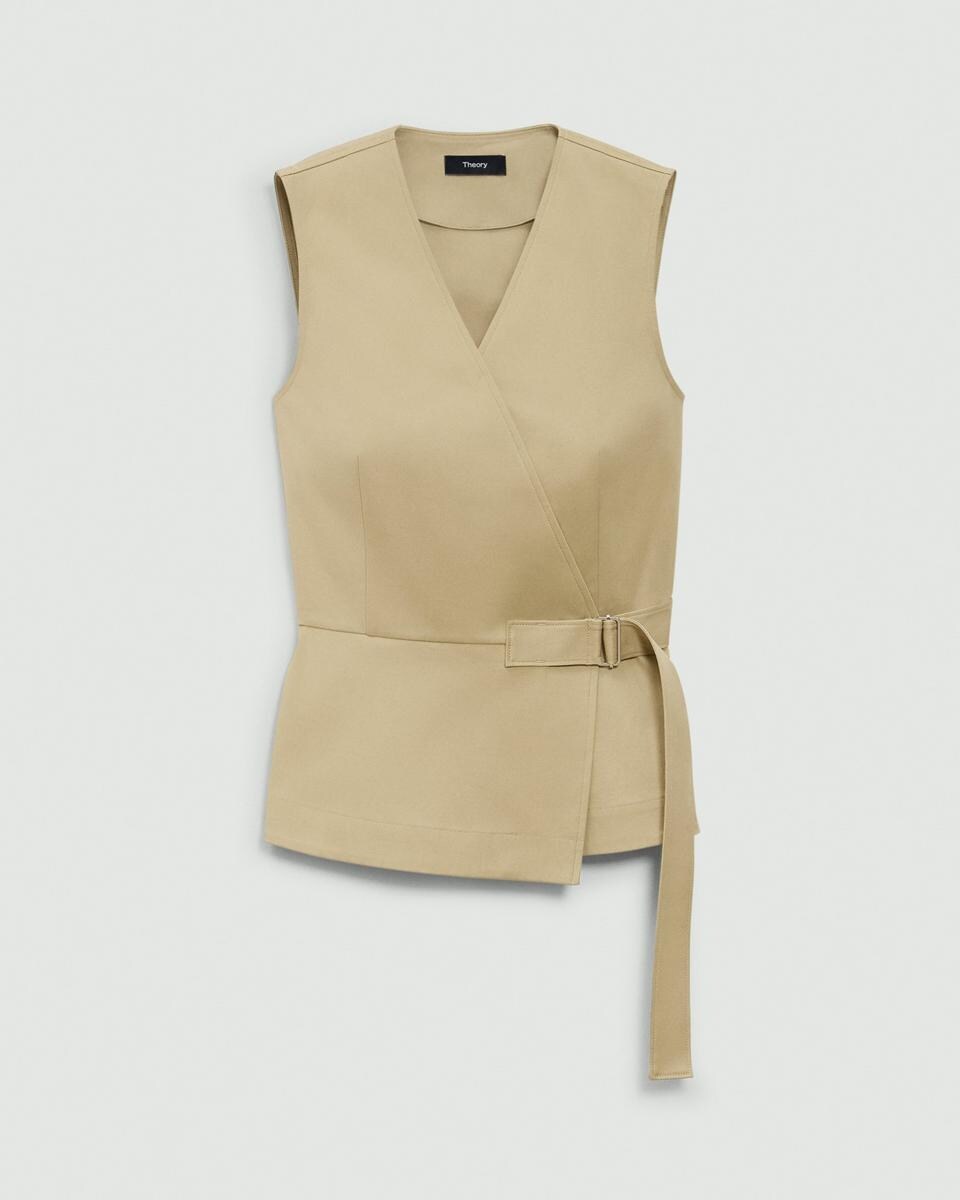 Sleeveless Wrap Top in Cotton Chino