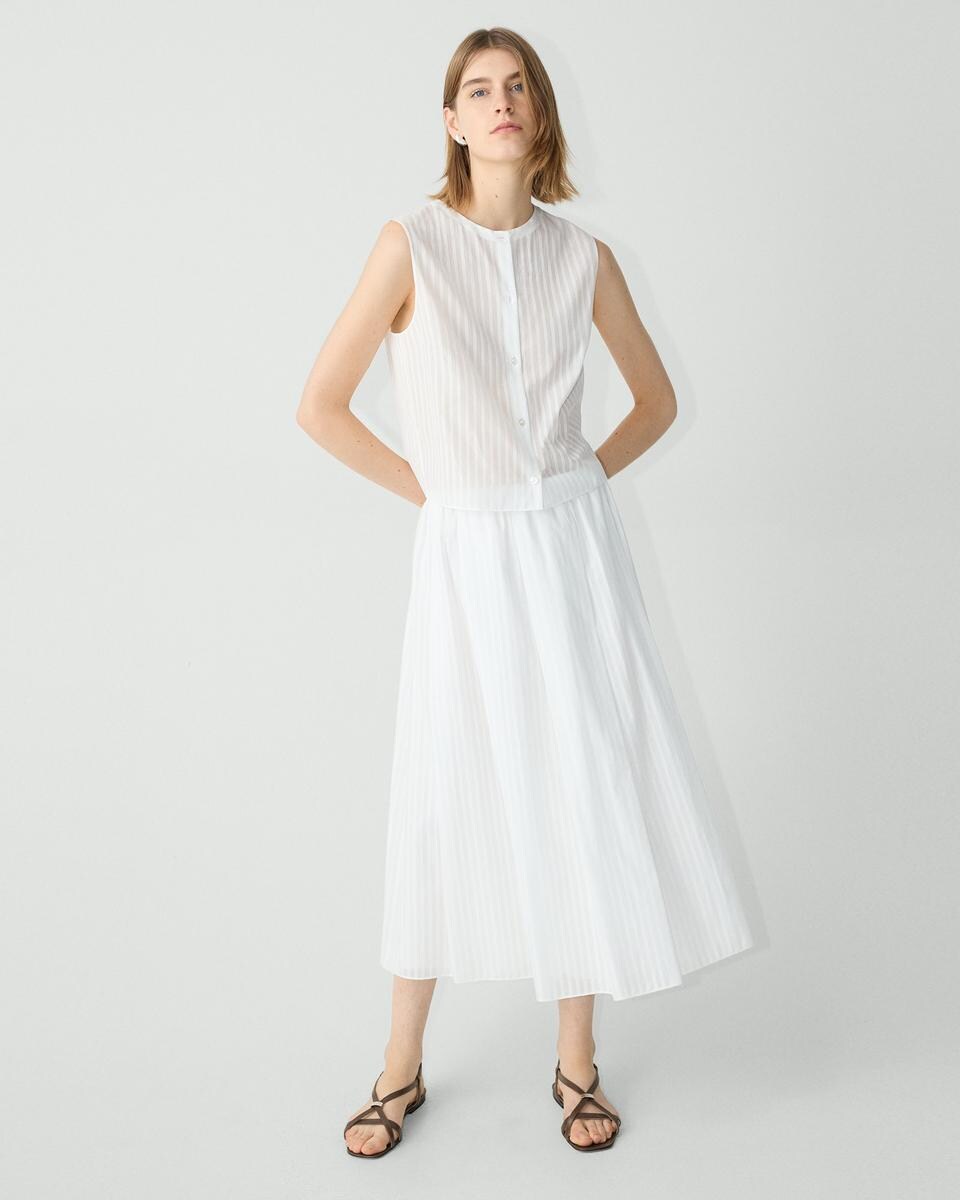 Pleated A-Line Skirt in Linear Cotton