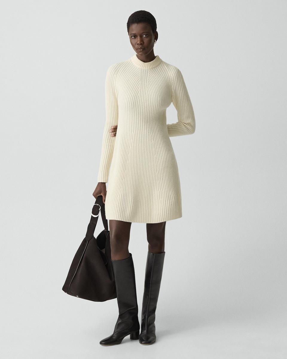 Ribbed Sweater Dress in Felted Wool-Cashmere