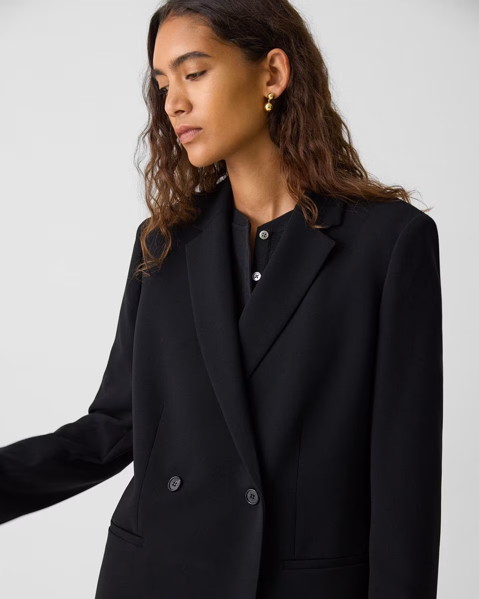 Relaxed Double-Breasted Blazer in Admiral Crepe