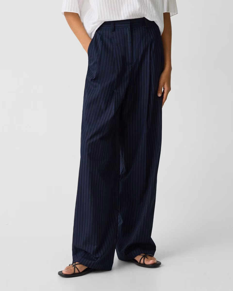 Double Pleat Pant in Linear Cotton