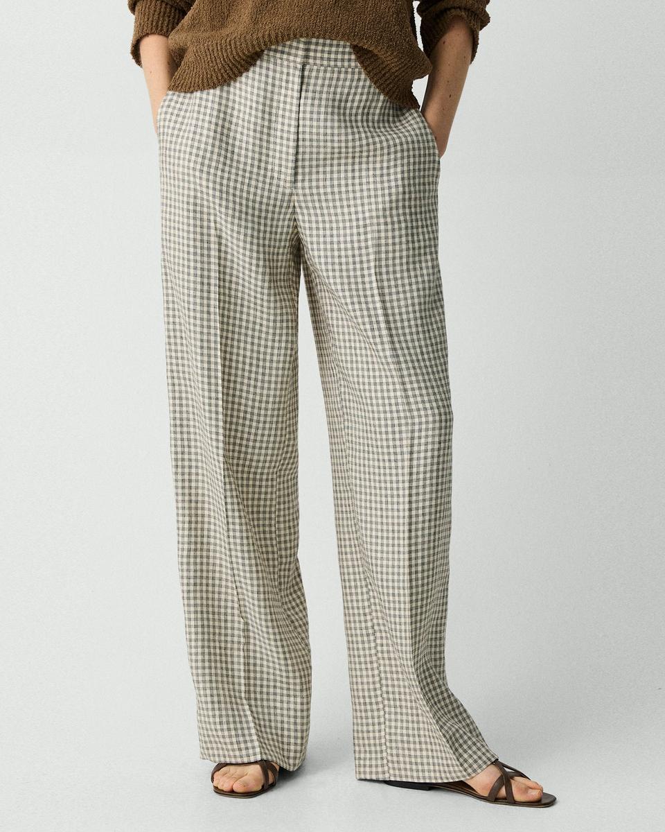Straight Pant in Checked Linen-Blend