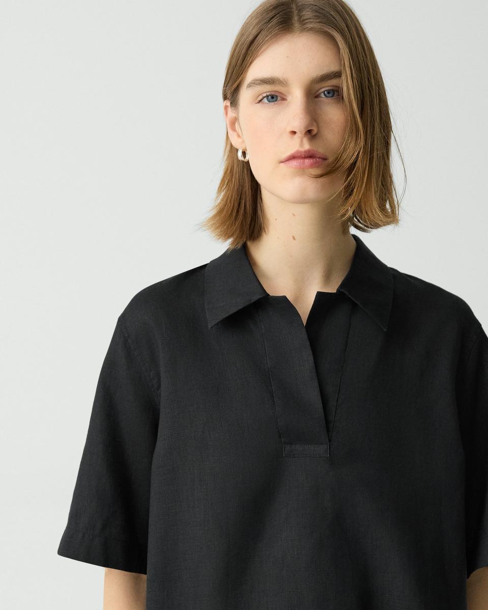Oversized Polo Shirt in Relaxed Linen