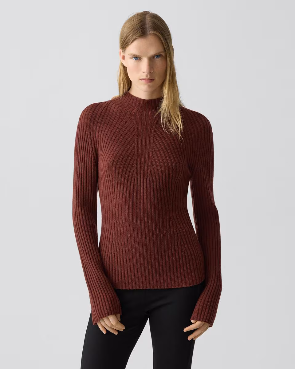 Ribbed Mock Neck Sweater in Cashmere