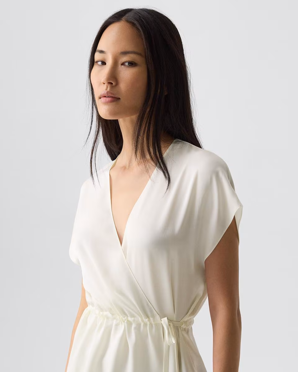 Short-Sleeve Wrap Top in Silk Georgette