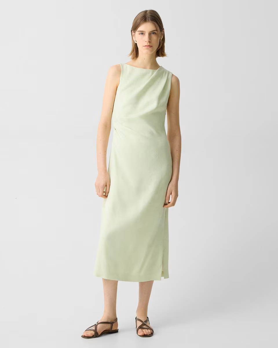 Draped Midi Dress in Linen-Viscose