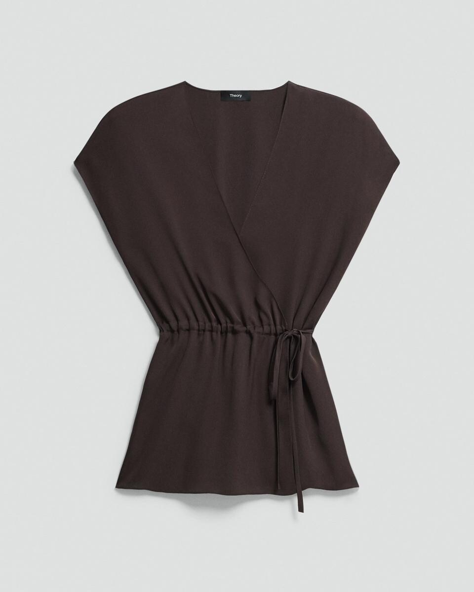 Short-Sleeve Wrap Top in Silk Georgette