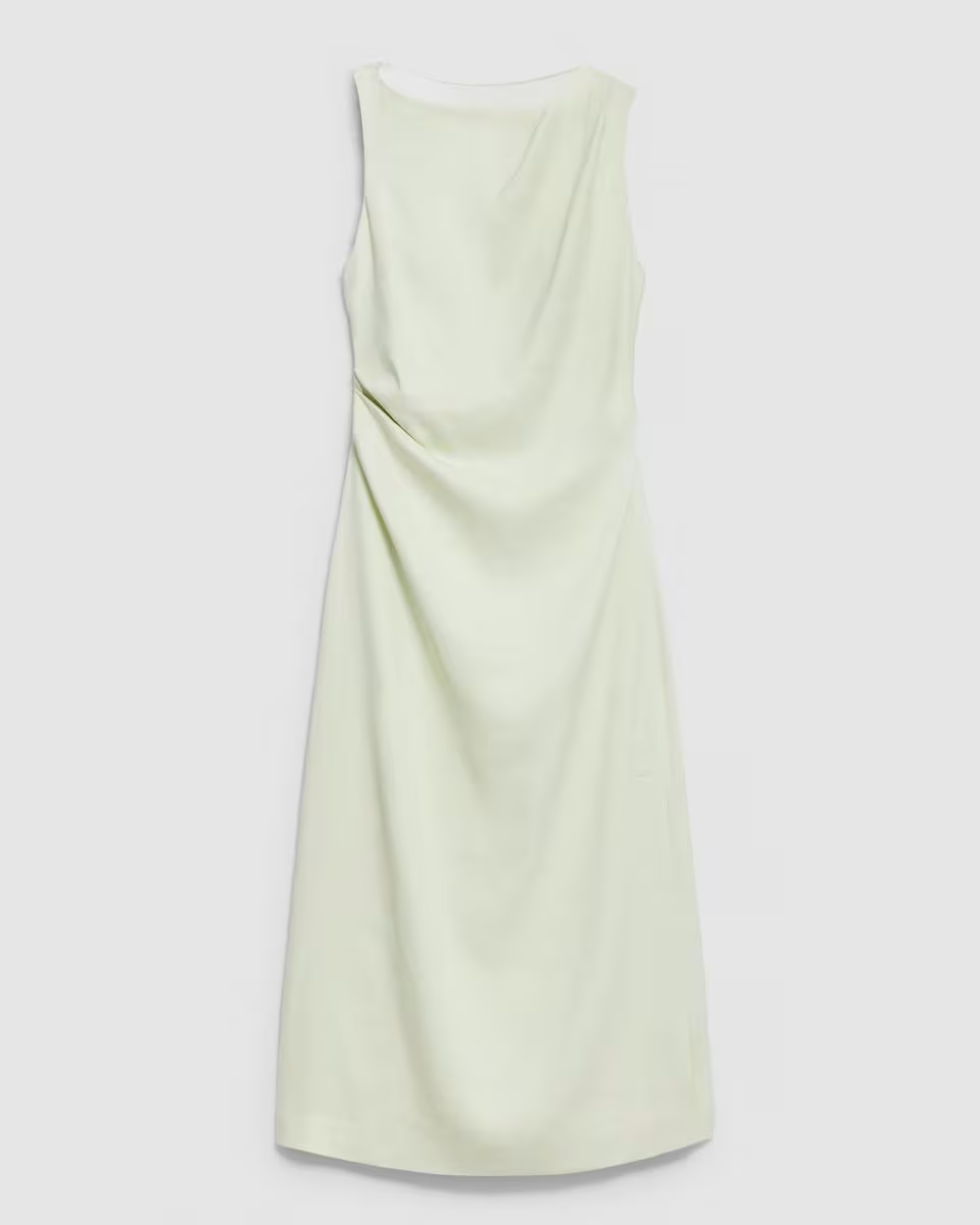 Draped Midi Dress in Linen-Viscose
