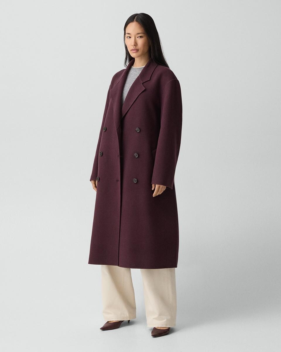 Long Trench Coat in Textured Wool-Cashmere