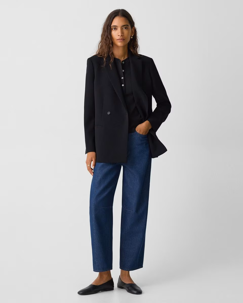 Relaxed Double-Breasted Blazer in Admiral Crepe