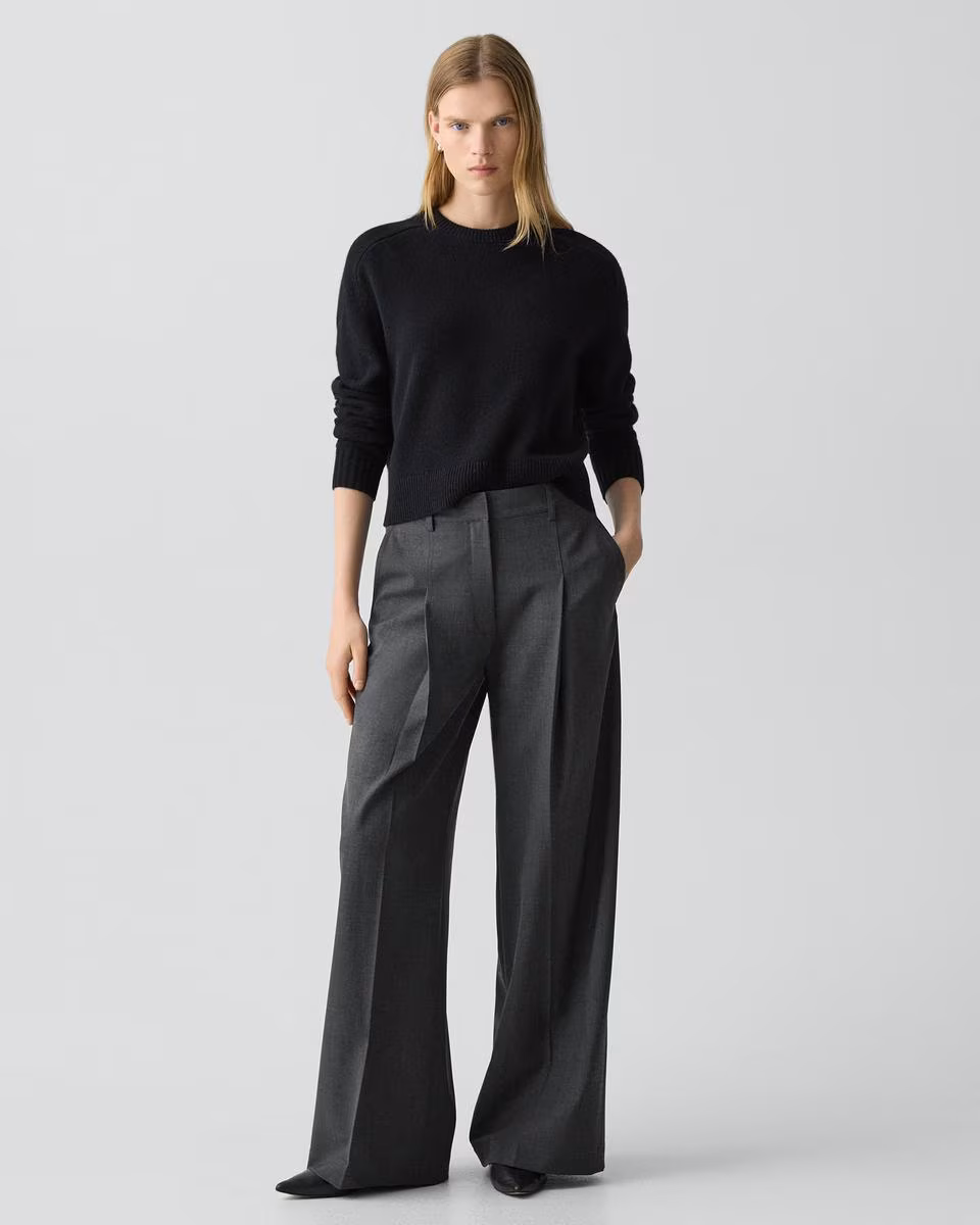 Pleated Wide-Leg Pant, 33'' in Good Wool