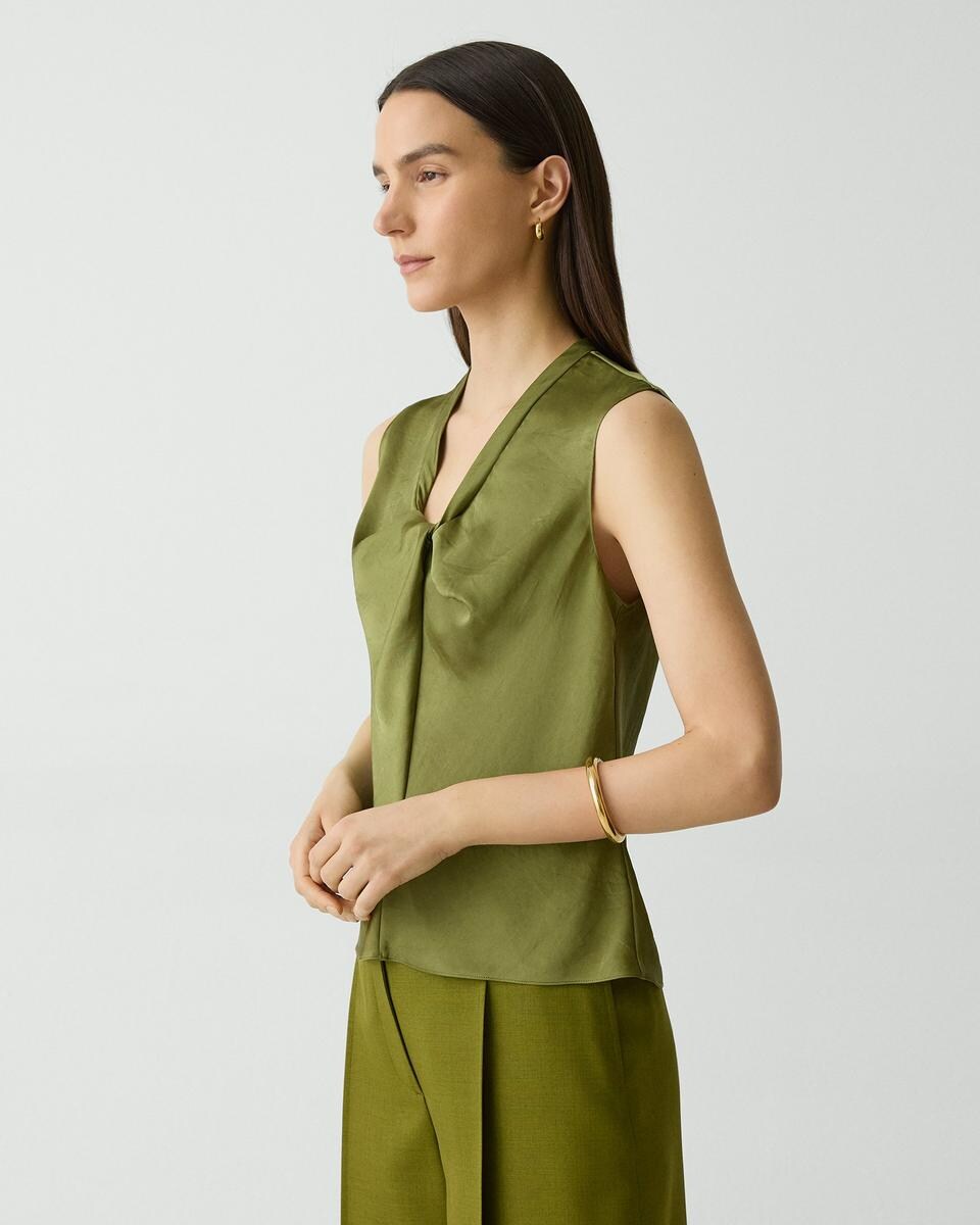 Twist Neck Blouse in Crushed Satin