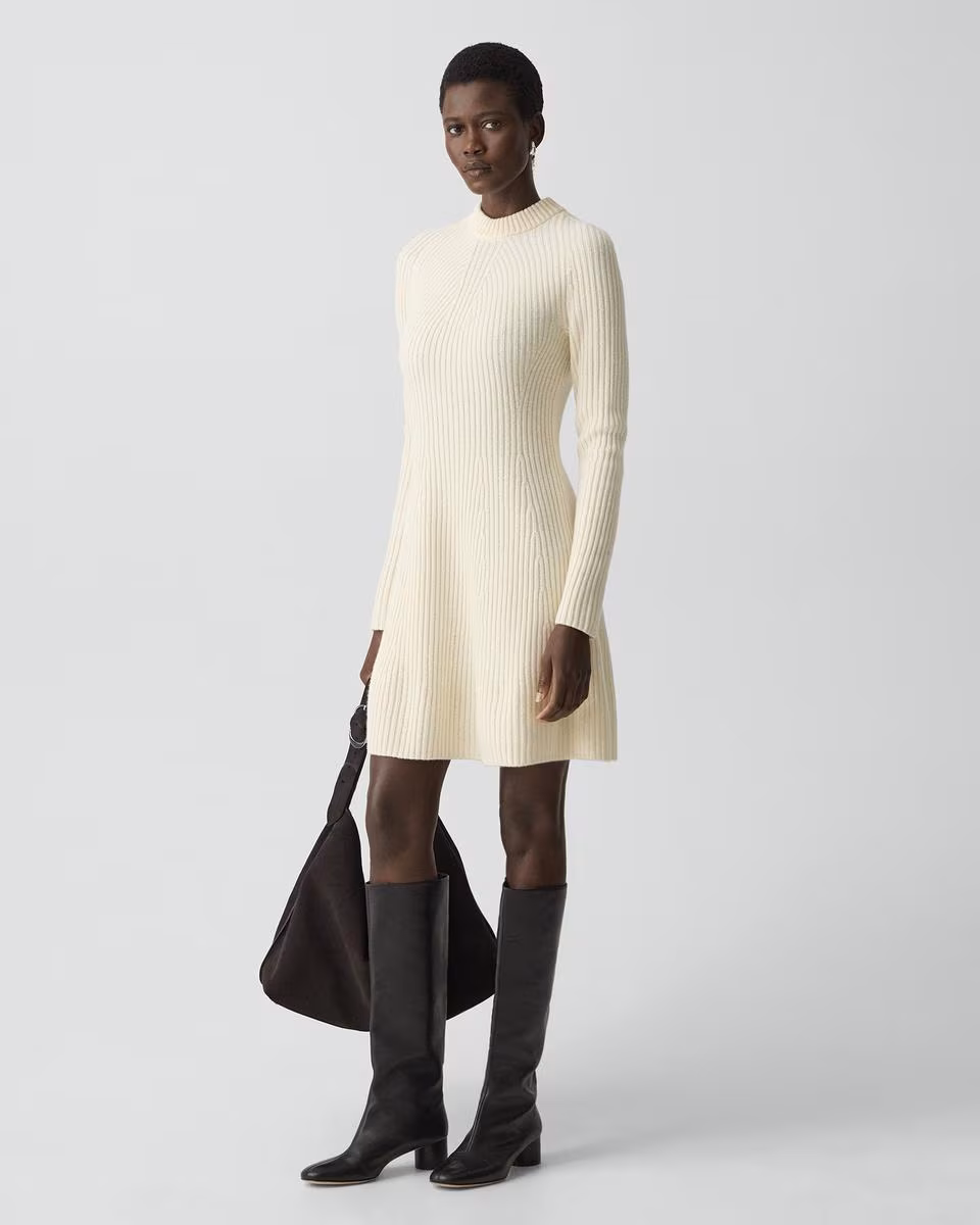 Ribbed Sweater Dress in Felted Wool-Cashmere