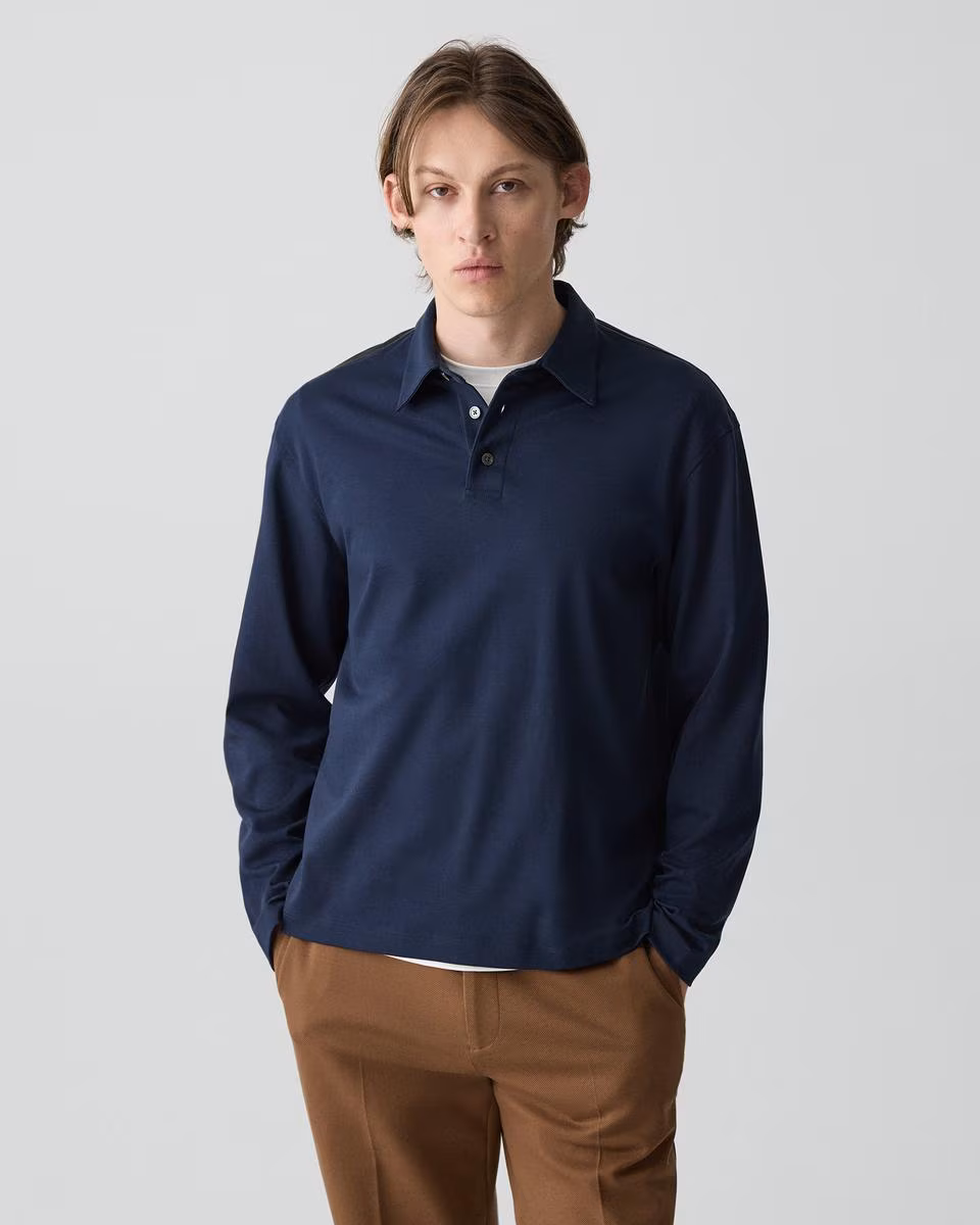 Relaxed Long-Sleeve Polo Shirt in Cotton Jersey