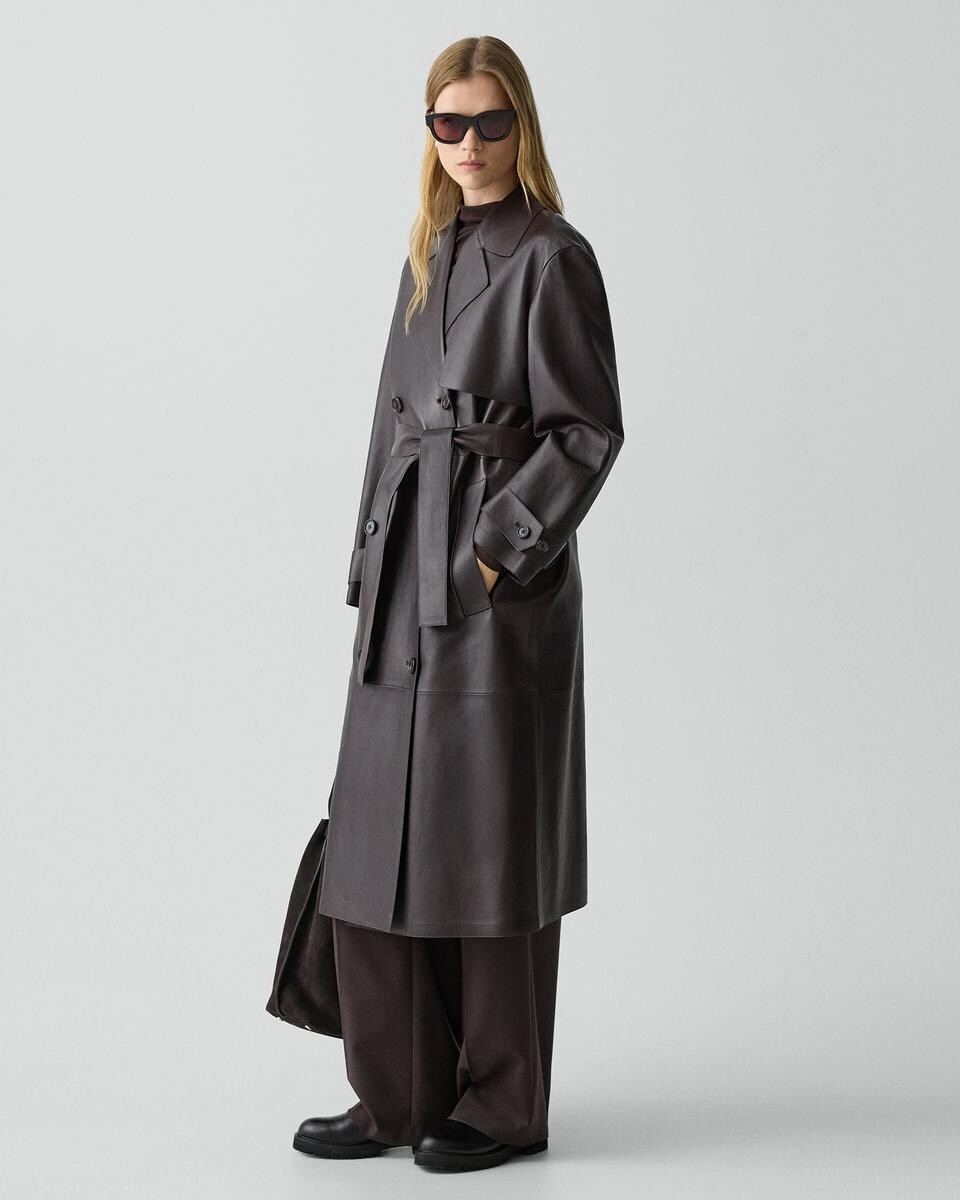 Oversized Double-Breasted Trench Coat in Sleek Leather