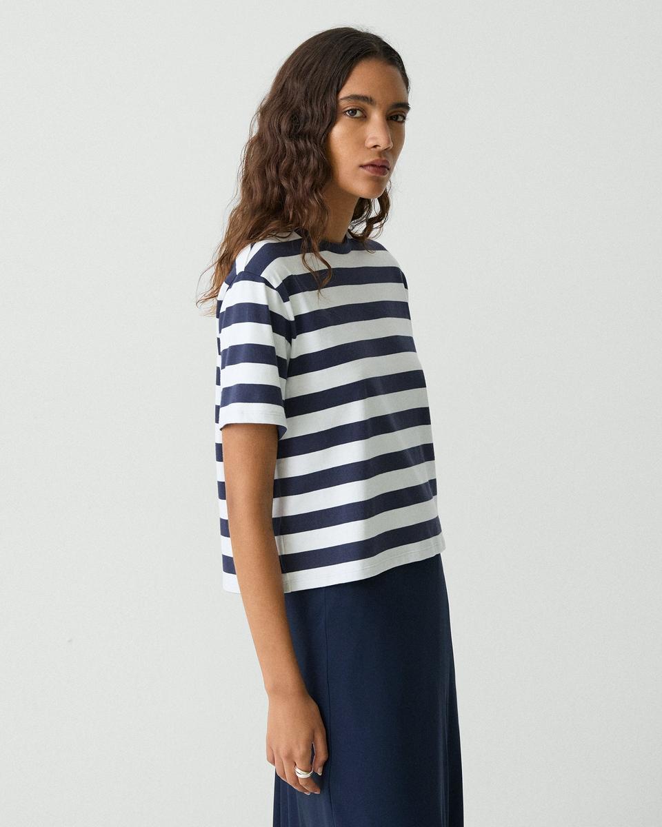 Boxy Crewneck Tee in Striped Cotton
