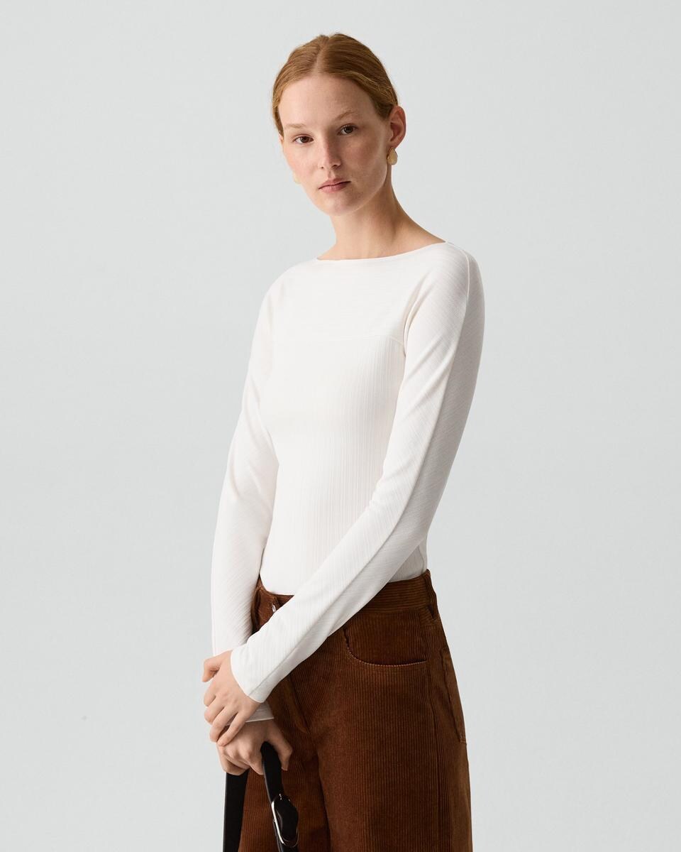 Boatneck Long-Sleeve Top in Stretch Rib