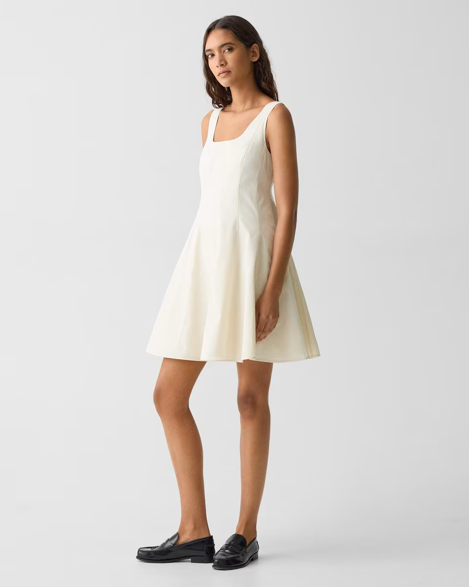 Sleeveless Fit-and-Flare Dress in Sleek Poplin