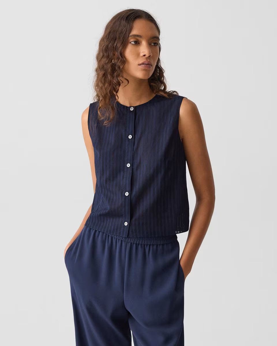 Button-Up Shell Top in Linear Cotton