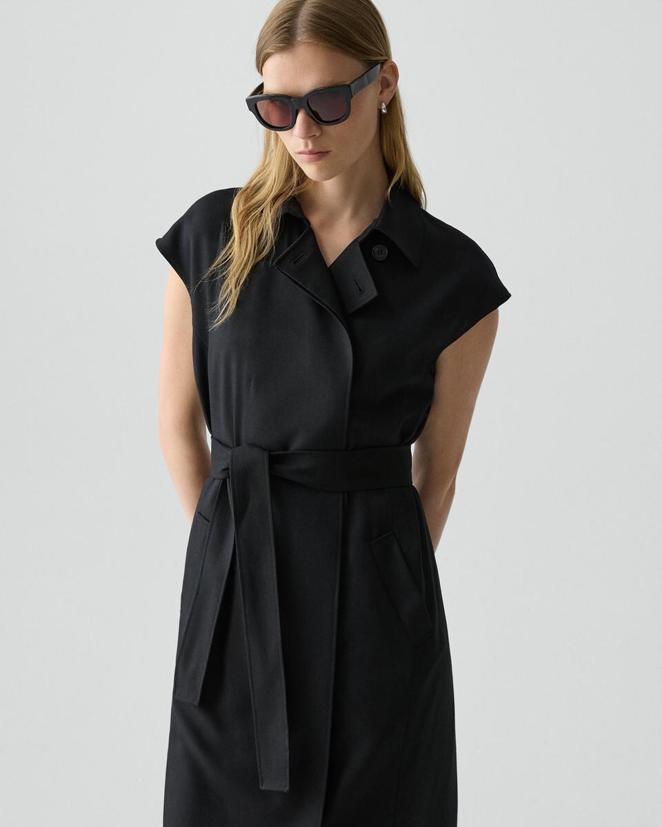 Double-Breasted Belt Dress in Wool-Blend Flannel