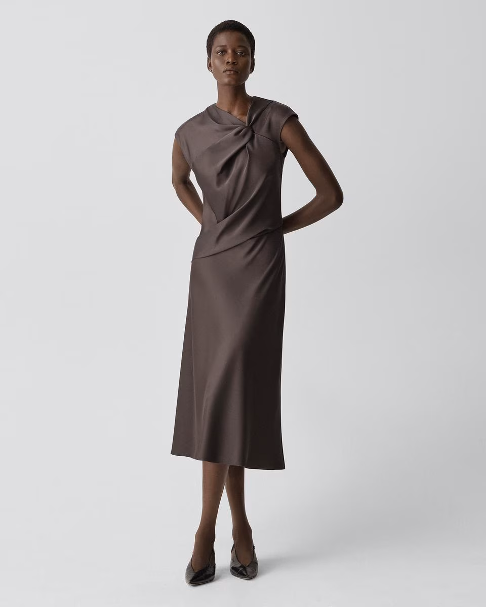 Twist Bodice Dress in Satin