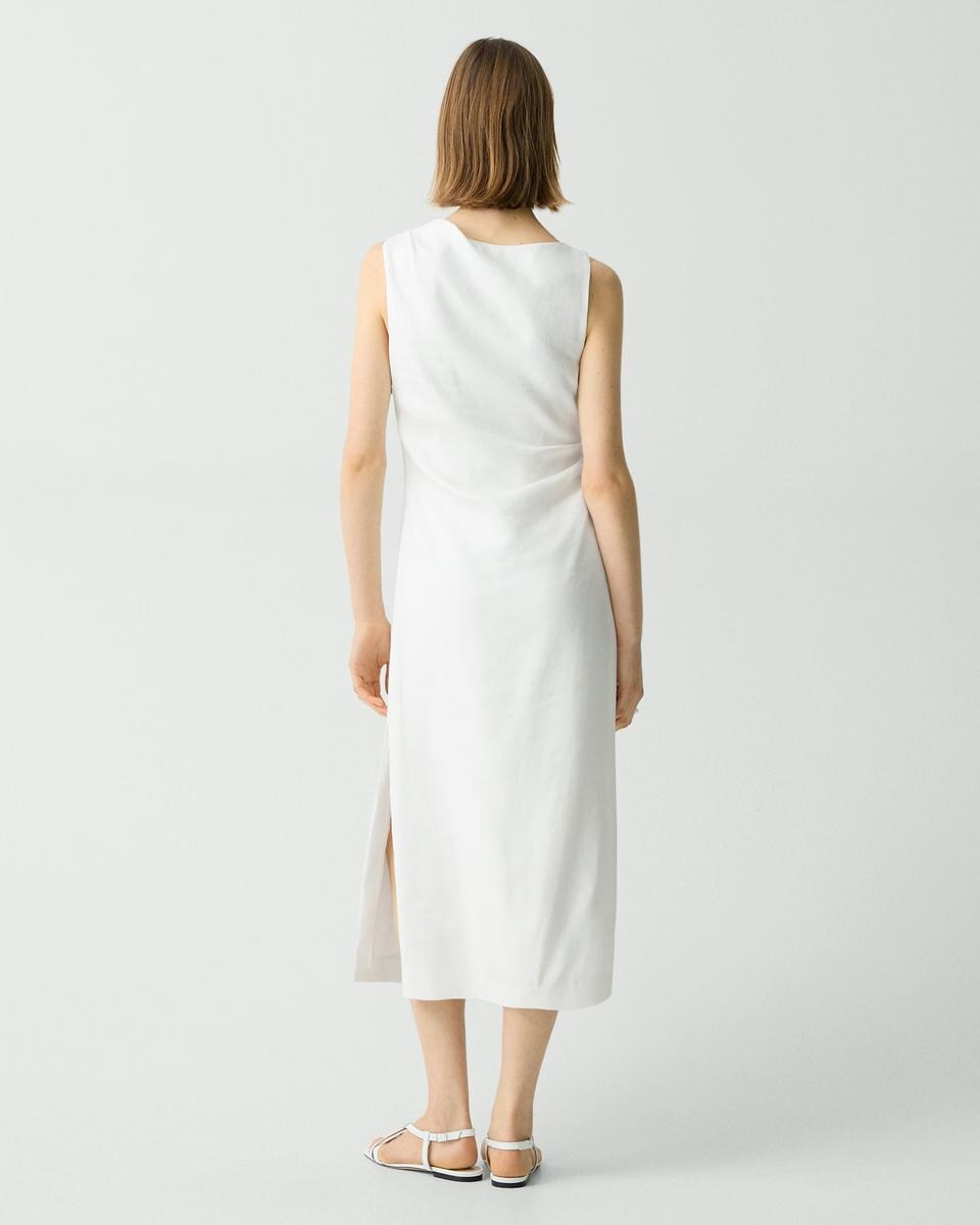 Draped Midi Dress in Linen-Viscose