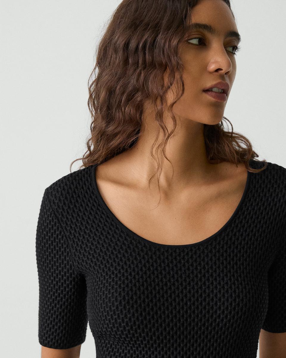 Scoop Neck Top in Textured Cotton-Blend