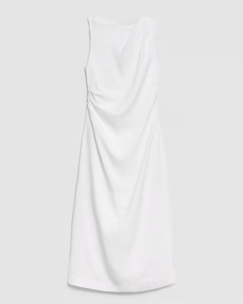 Draped Midi Dress in Linen-Viscose