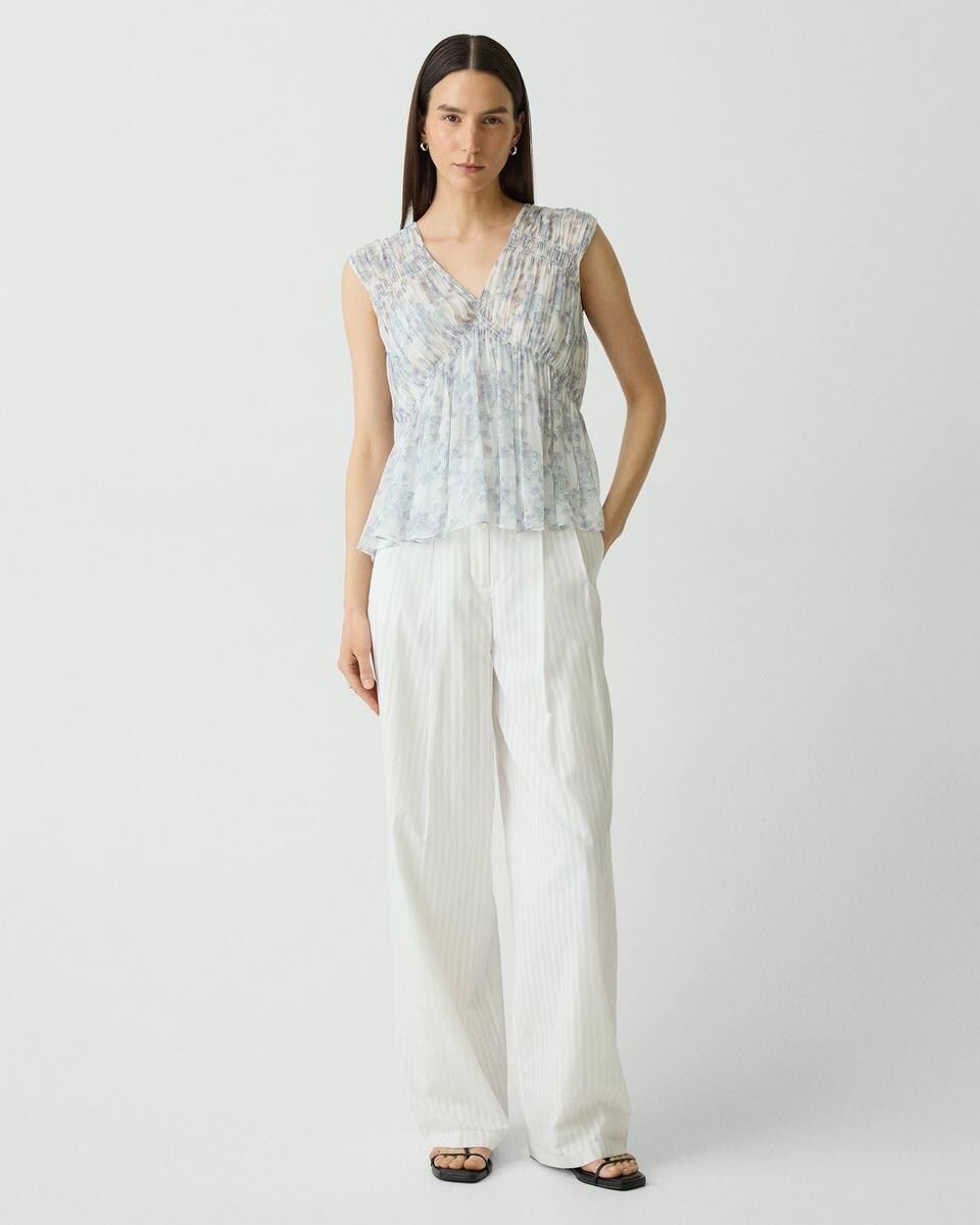 Ruched Sleeveless Top in Floral Silk