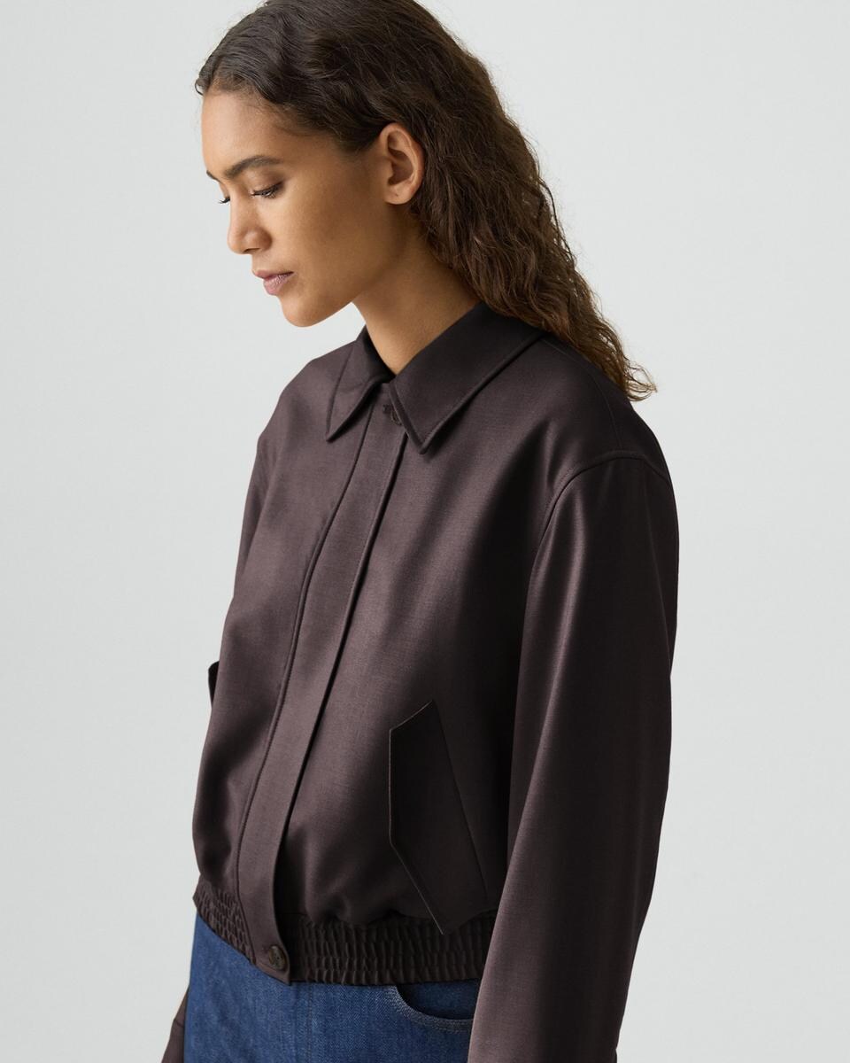 Cropped Track Jacket in Wool-Blend Flannel