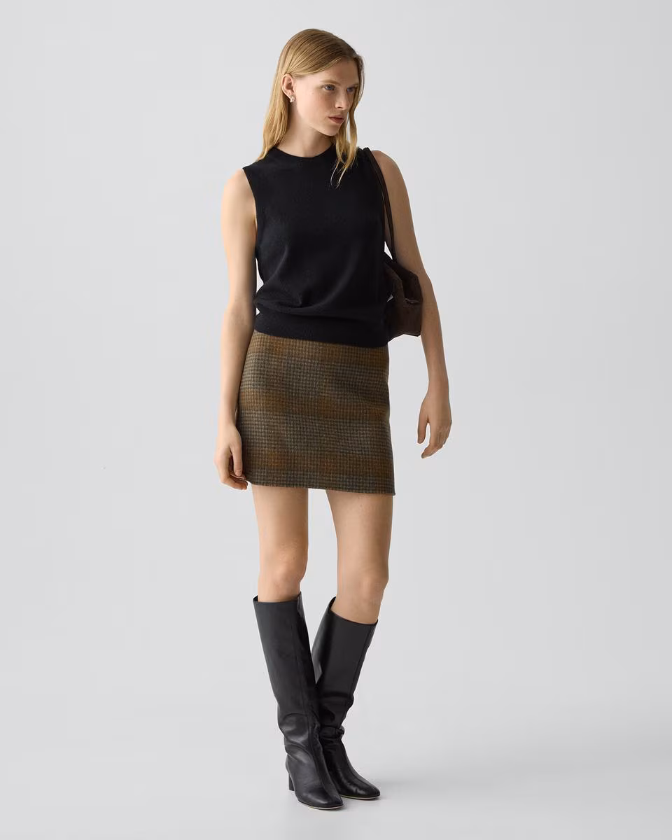 A-Line Mini Skirt in Plaid Wool-Cashmere