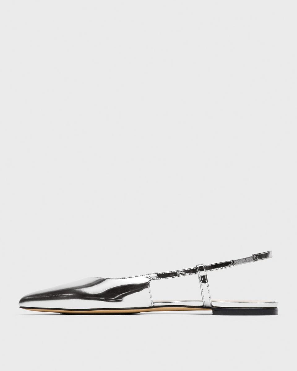 Slingback Flat in Metallic Leather