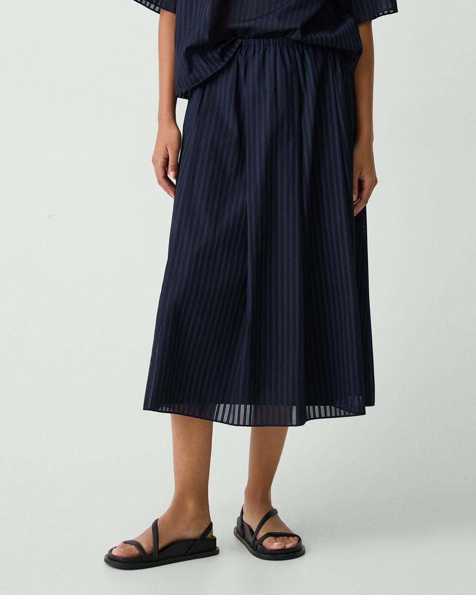 Pleated A-Line Skirt in Linear Cotton