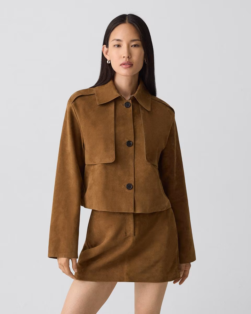 Cropped Trench Coat in Suede
