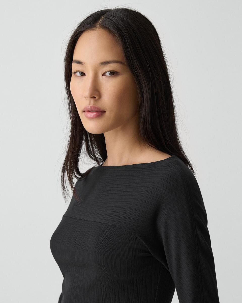 Boatneck Long-Sleeve Top in Stretch Rib