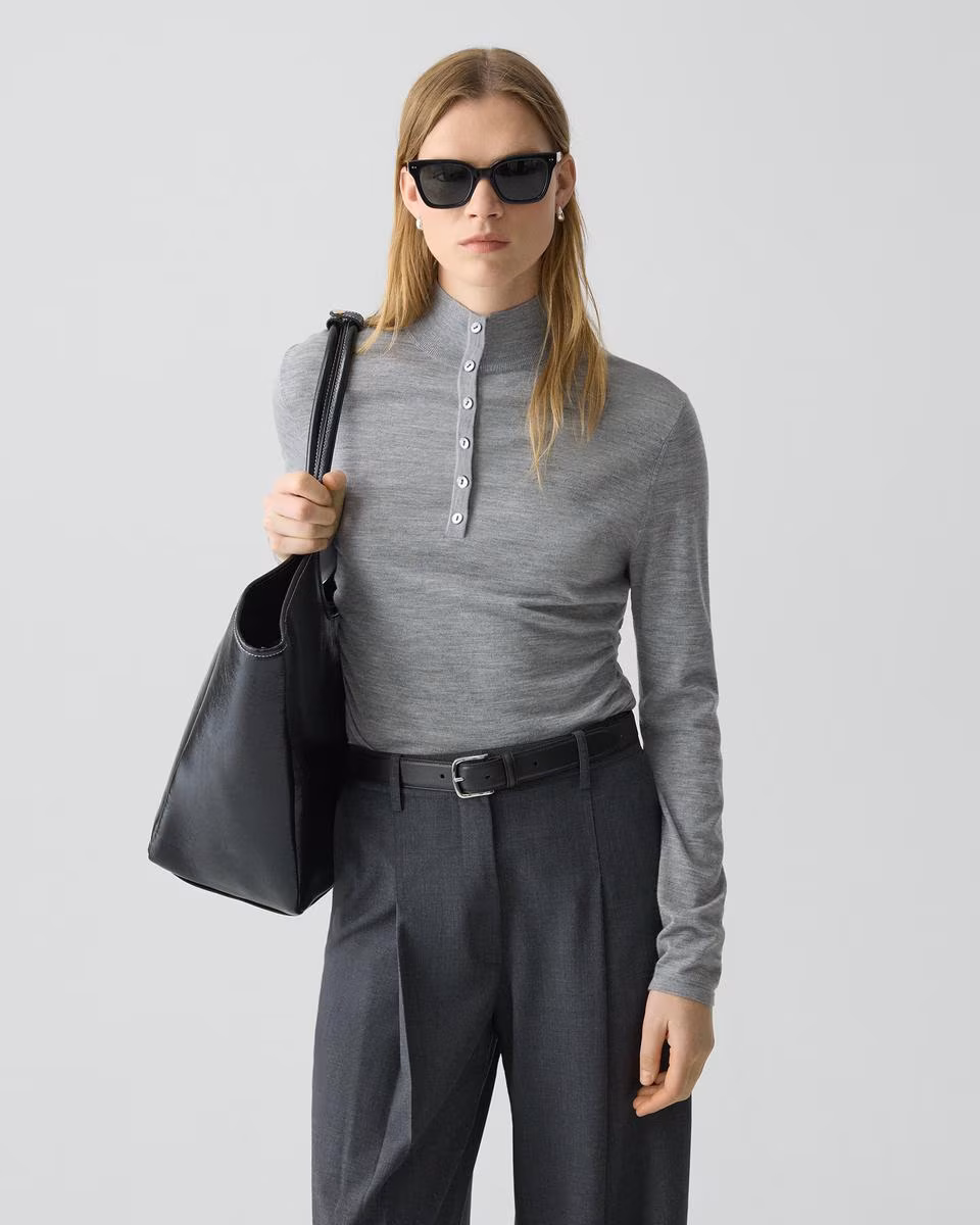 Shirred Henley Sweater in Regal Wool