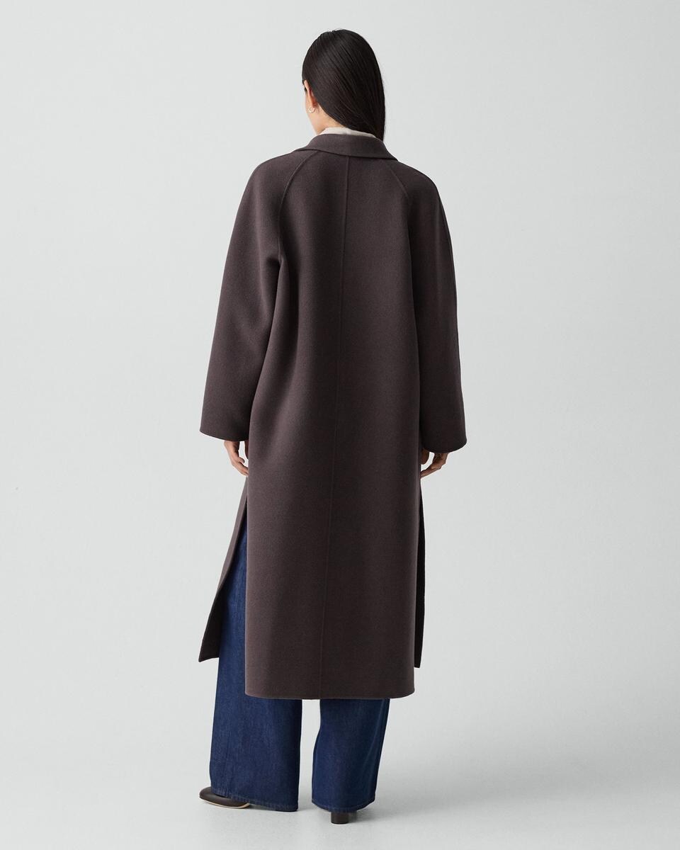Long Double-Breasted Coat in Textured Wool-Cashmere
