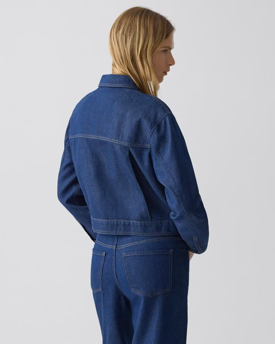 Cropped Track Jacket in Relaxed Denim