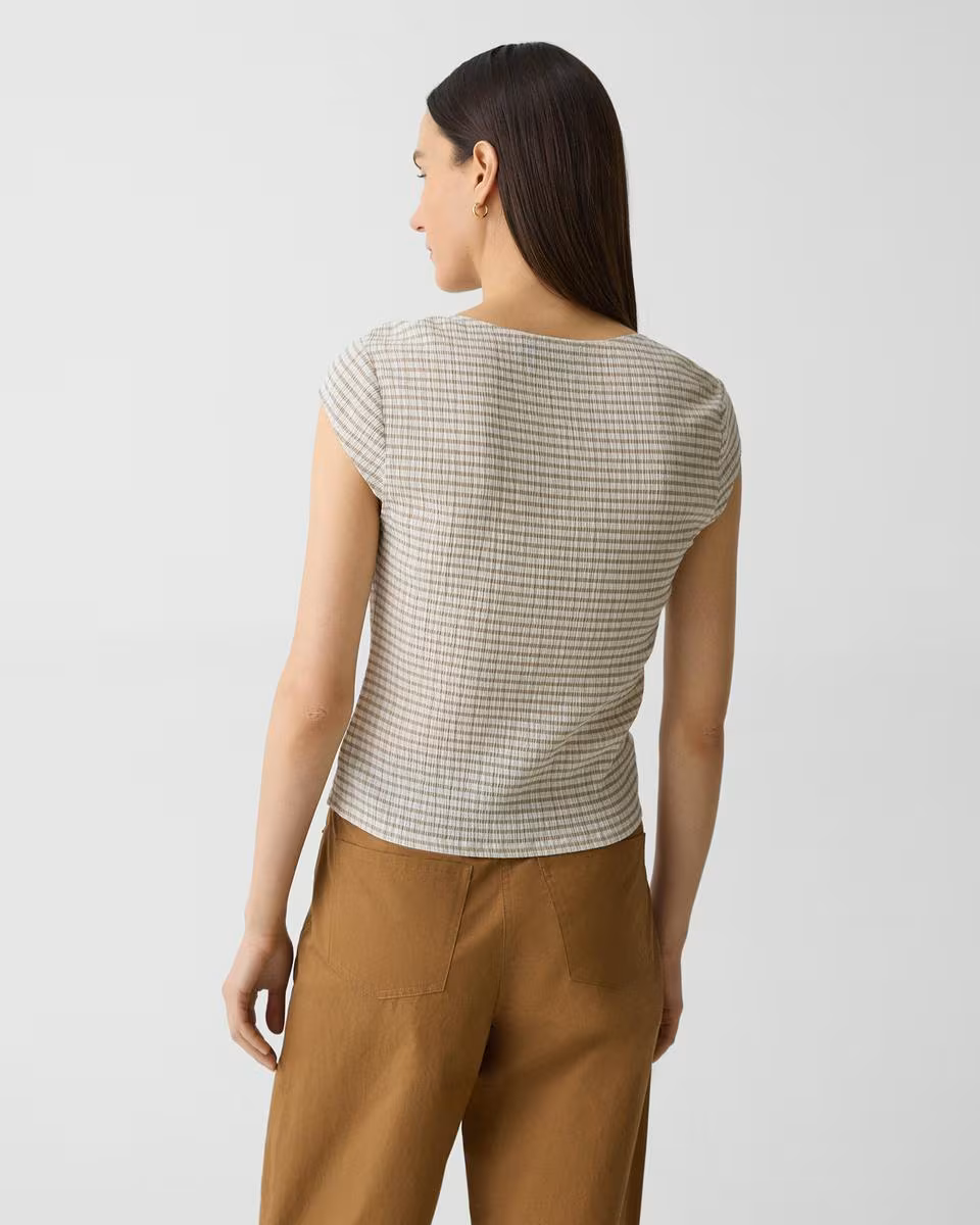Cap Sleeve Top in Crinkle Check
