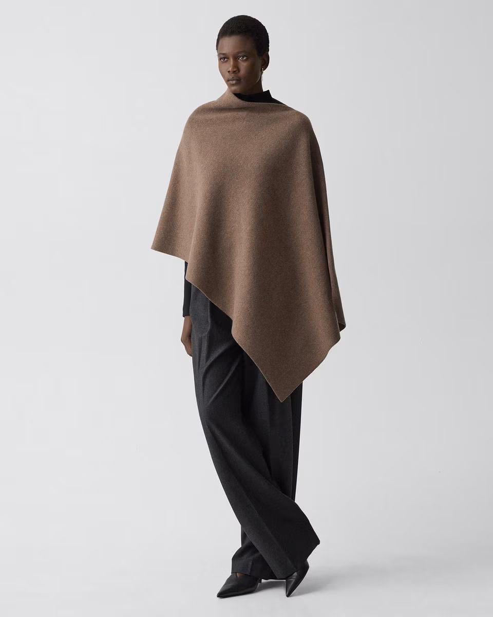 Draped Poncho in Felted Wool-Cashmere