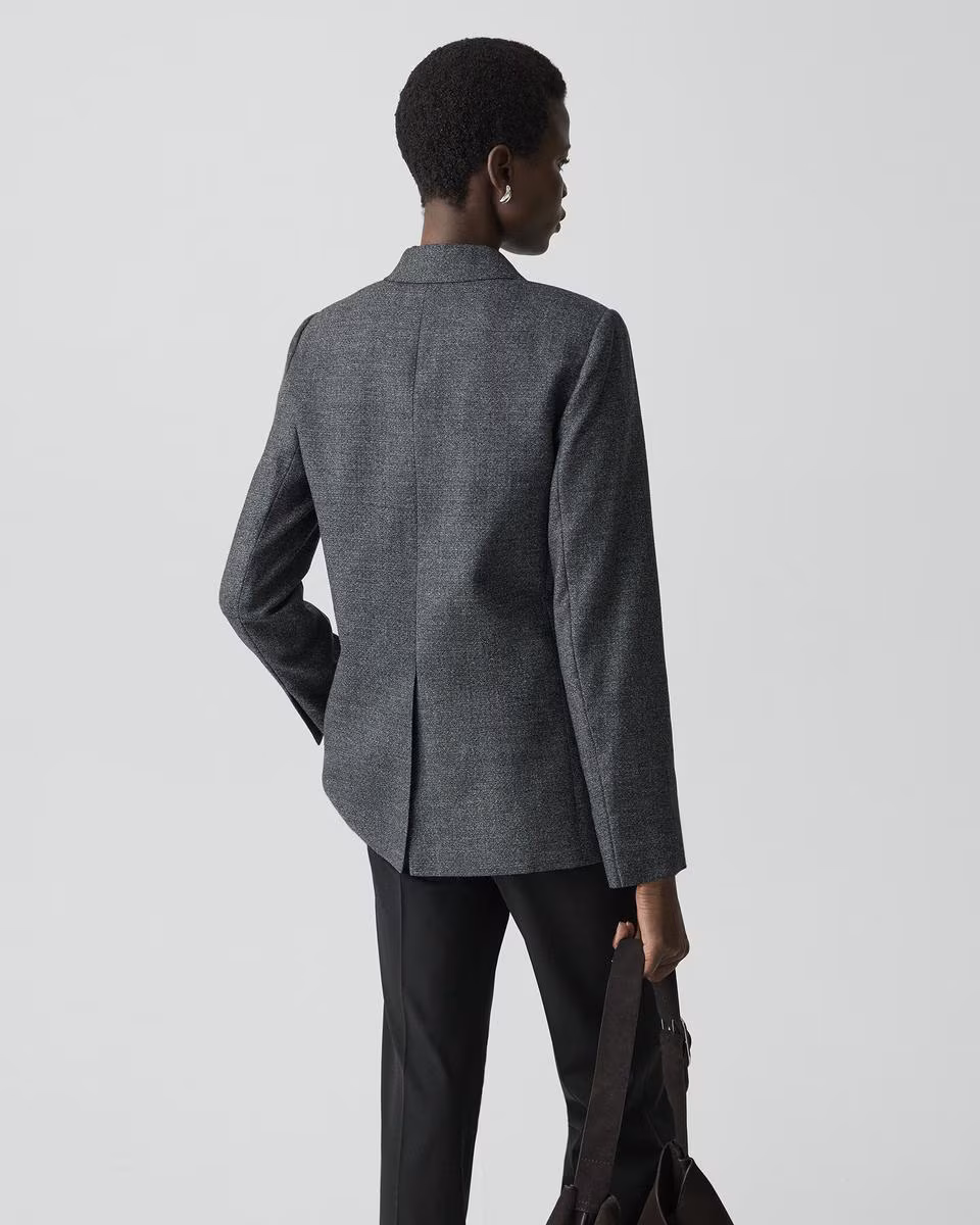 Relaxed Double-Breasted Blazer in Marled Flannel