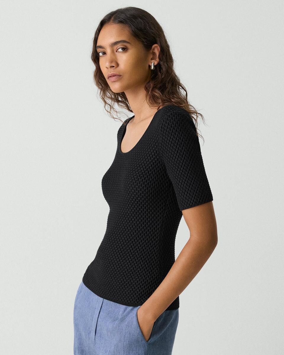 Scoop Neck Top in Textured Cotton-Blend