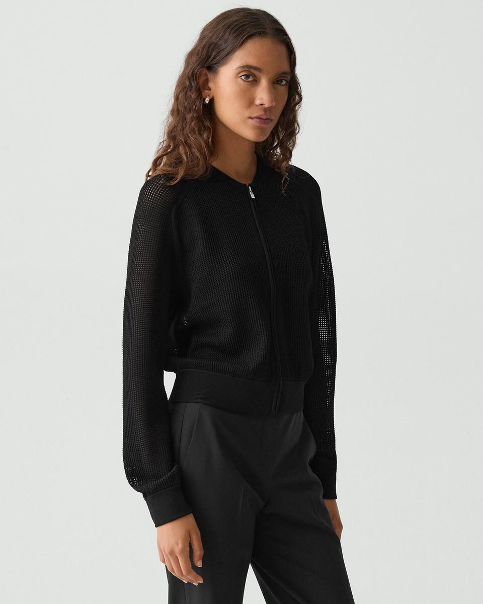 Pointelle Bomber Jacket in Crepe Knit