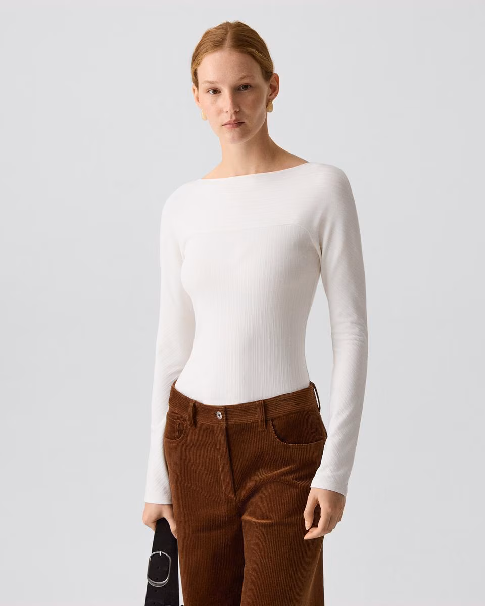 Boatneck Long-Sleeve Top in Stretch Rib