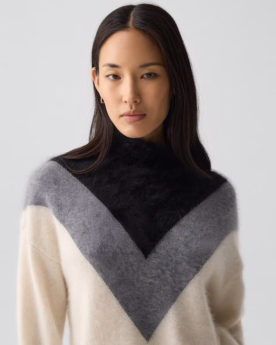 Chevron Turtleneck Sweater in Airy Cashmere