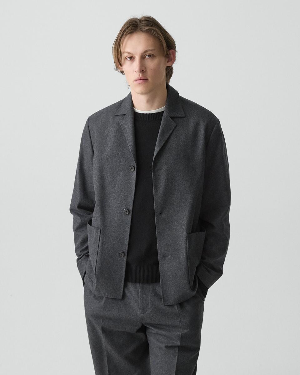 Three-Button Blazer in Cashmere-Blend Flannel