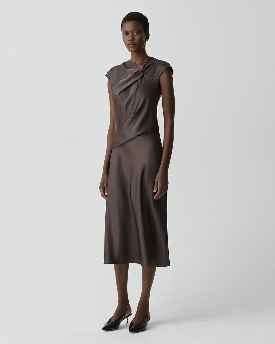 Twist Bodice Dress in Satin