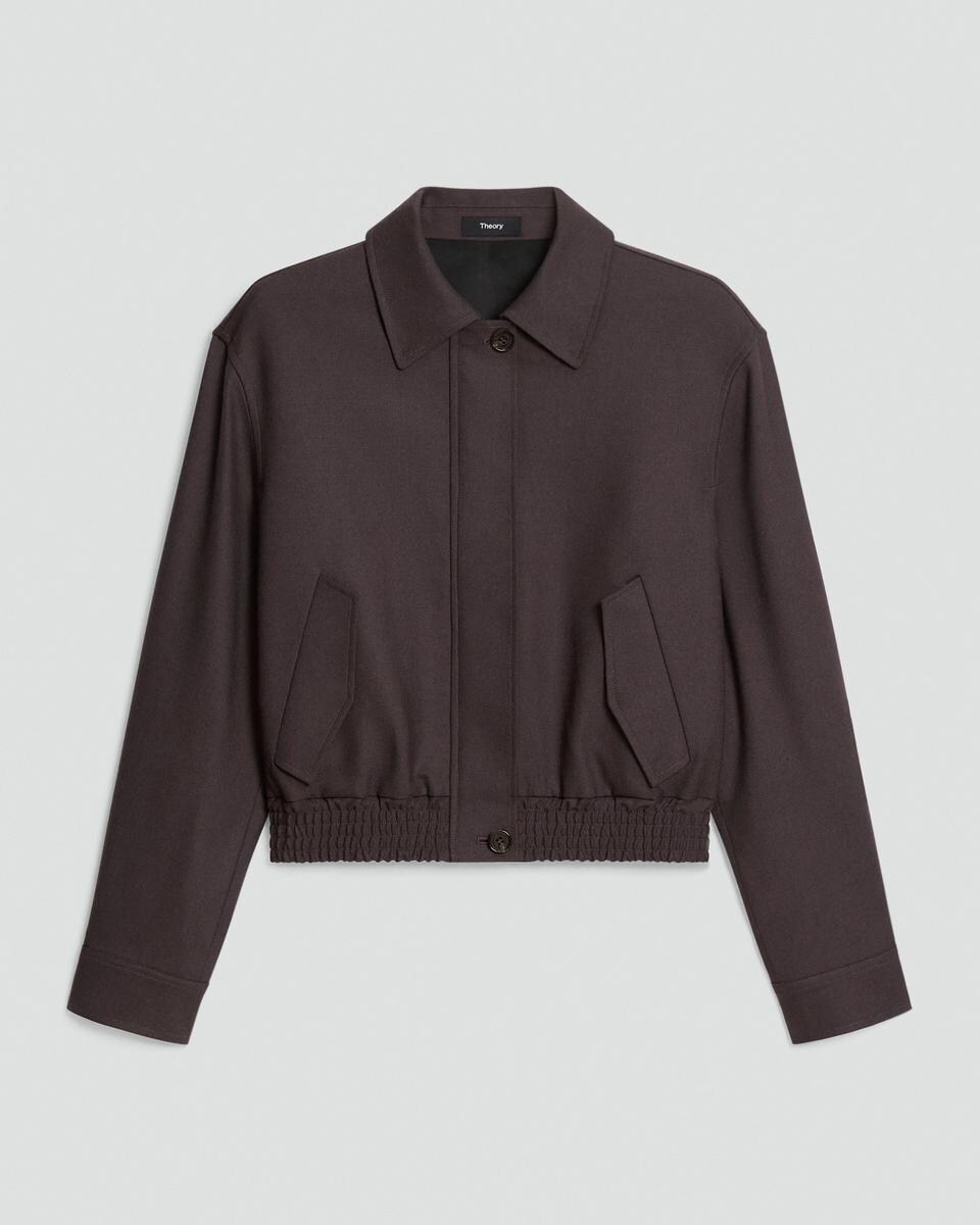 Cropped Track Jacket in Wool-Blend Flannel